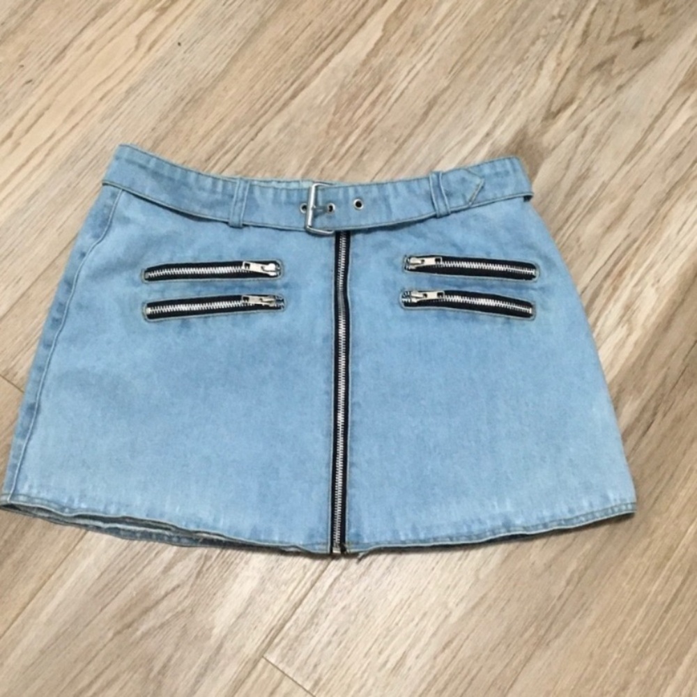 Revolve Understated Leather Denim Jean Mini Skirt S - 2/4